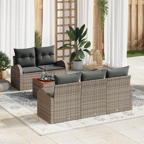 6 Részes Kertiszófa Szett Párnákkal Szürke Poli Rattan Akác, 2-Fős Kertiszófa Tárolóval ÉS Párnákkal Szürke Poli Rattan