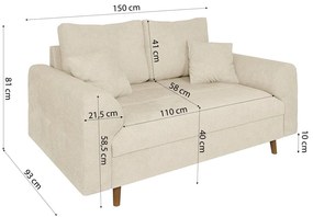 Bézs kanapé 150 cm Ariella – Ropez