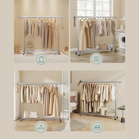 DOLLY ruharendező állvány, kerekekkel, max. 150 kg, 45x160-200x161,5cm, ezüst SongmicsHome