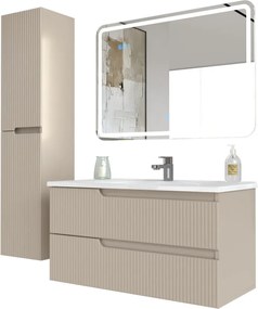 Piramida EURIDIKA fali fürdőszobabútor - műmárvány mosdóval -2 fiókos - PINO BÉZS - 100 x 48 x 53 cm