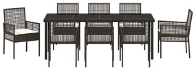 9 részes Kerti Étkező Szett Párnákkal Barna Polyrattan