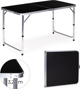 Kerti asztal, MultiGarden GMFC-FY12060, fekete, 120 x 60 cm, összecsukható, állítható magasság (60–70 cm), hordfogantyúval, teherbírás: 50 kg