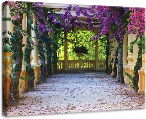 Vászonkép 70x50 Virágzó sikátor oszlop pergola virágok fény árnyék nyugalom kert