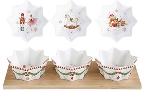 Karácsonyi porcelán 3 db tálka bambusz tálcán szett díszdobozban Magie de Noel