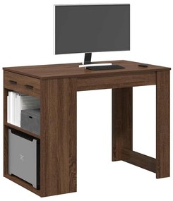 íróasztal fiókkal polccal barna tölgy 102x62x77,5 cm gépelt fa