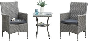 Outsunny Poli Rattan Kerti Bútor Szett, Kültéri Loungedivány Bútor 2 Személy részére, 3 Db Ülőgarnitúra, 2 Szék, Asztal Ülőpárnák, Kerti Lounge a Kert