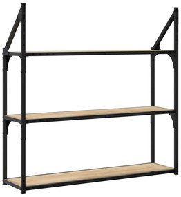 3 szintes sonoma tölgy színű szerelt fa fali polc 80x21x78,5 cm