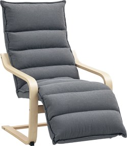 HOMCOM Sötétszürke Fa Hálószobai Relaxáló Fotel, Puhaszövet Kárpit, Állítható Lábpihentető, Modern Dizájn Nappalira és Pihenőszobába | Aosom