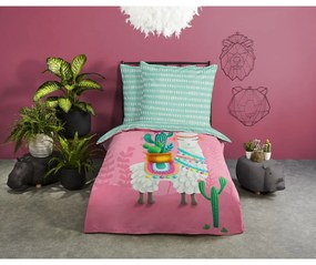 Rózsaszín-türkiz egyszemélyes pamut gyerek ágyneműhuzat 140x200 cm Lalama – Good Morning
