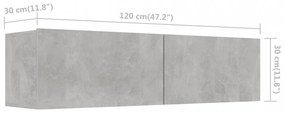 betonszürke szerelt fa TV-szekrény 120 x 30 x 30 cm