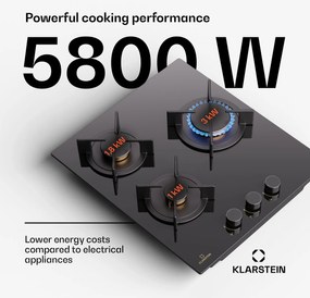 Klarstein Goldflame Domino, gáz főzőlap, 3 sárgaréz égő, rozsdamentes acél