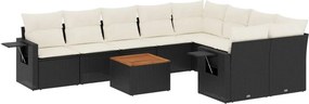 vidaXL 10 részes fekete polyrattan kerti ülőgarnitúra párnákkal