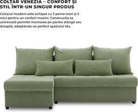 Venezia sarokkanapé, kordbársony, univerzális oldal, hab töltet, zöld