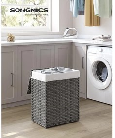 Kézzel fonott rattan szennyeskosár, összecsukható, kivehető zsákkal 90L, szürke