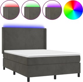vidaXL sötétszürke bársony rugós és LED-es ágy matraccal 140x200 cm