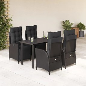 5 részes fekete polyrattan kerti étkezőgarnitúra párnákkal