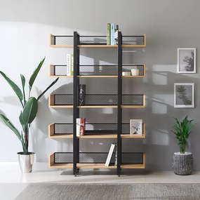 5 polcos polcállvány, tölgy/fekete, KILIS NEW TYP 2