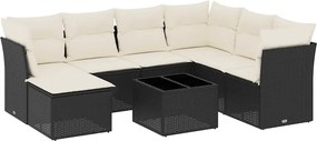 vidaXL 8 részes fekete polyrattan kerti ülőgarnitúra párnákkal