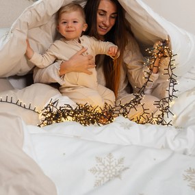 Goldea karácsonyi pamut ágyneműhuzat duo - hópelyhek fehéren, latte színű hátoldal 140 x 200 és 70 x 90 cm