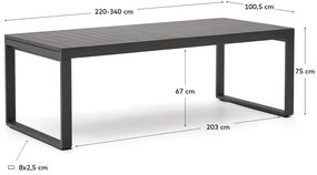 Fém kerti étkezőasztal 100.5x220 cm Galdana – Kave Home