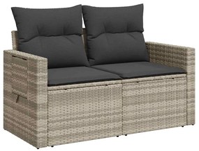 2 személyes világosszürke polyrattan kerti kanapé párnával