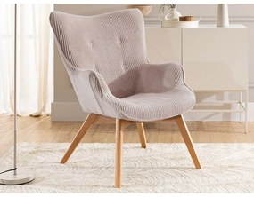 Világos rózsaszín kordbársony fotel lábtartóval Niko – Ropez