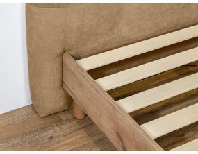 Bézs kárpitozott franciaágy ágyráccsal 140x190 cm Kumo – Bobochic Paris