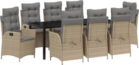 vidaXL Kert étkező szett párnával 9 pcs Bézs polirattan