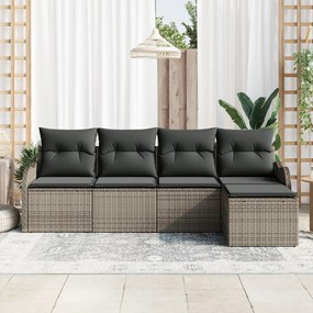 5 darabos kert szófakészlet párnákkal Szürke Poli Rattan, 2 személyes kert szófája tárolóval és párnákkal Szürke Poli Rattan