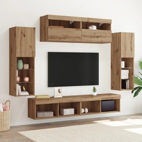 TV faliszekrények LED világítással 2 db Kézműves tölgy 80x30x30 cm