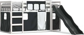 vidaXL fehér-fekete emeletes ágy csúszdával és függönnyel 80 x 200 cm