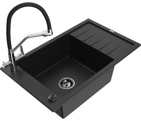 Mexen Elias egykamarás gránit mosogató lefolyóval és Duo konyhai csapteleppel, fekete - 6511-77-671701-07-B