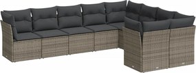 vidaXL 9 részes szürke polyrattan kerti ülőgarnitúra párnákkal