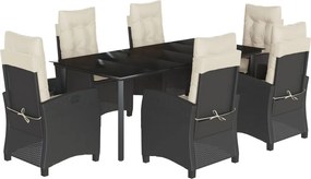 vidaXL 7 részes fekete polyrattan kerti étkezőgarnitúra párnával
