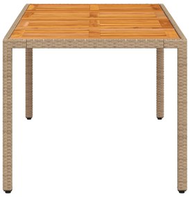 bézs polyrattan és akácfa kerti asztal 190 x 90 x 75 cm