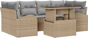 vidaXL Kerti Kanapé Szett párnával tárolóval 7 pcs Bézs Poly Rattan