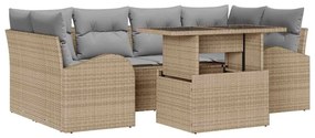 vidaXL Kerti Kanapé Szett párnával tárolóval 7 pcs Bézs Poly Rattan