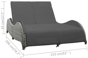 Kétszemélyes antracitszürke polyrattan napozóágy párnával