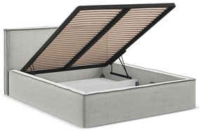 Világosszürke kárpitozott ágyneműtartós franciaágy ágyráccsal 180x200 cm Anani – Makamii