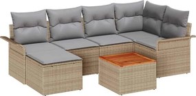 vidaXL Kerti Kanapé Szett párnával 7 pcs Bézs polirattan