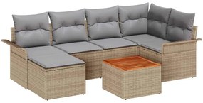 vidaXL Kerti Kanapé Szett párnával 7 pcs Bézs polirattan