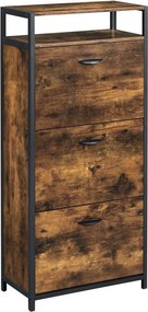 Cipős szekrény 3 ajtós 15-18 pár cipő tárolására, rusztikus barna 60x30x130cm