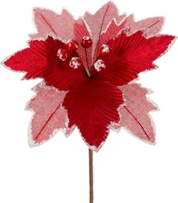 Karácsonyfadísz piros virág dekoráció nádhoz 22CM
