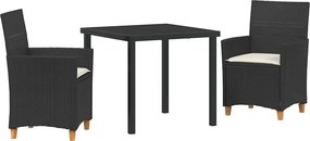 vidaXL Kert étkező szett 3 pcs Fekete polirattan