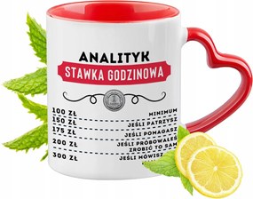 Piros bögre szív alakú füllel elemzőnek ajándékba