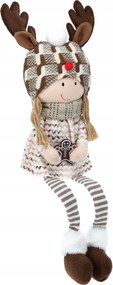 Karácsonyi dekoráció, ülő kislány rénszarvas, 61cm