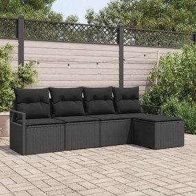 Kerti Kanapé Szett 5 pcs Fekete Poli rattan, porfestett acél