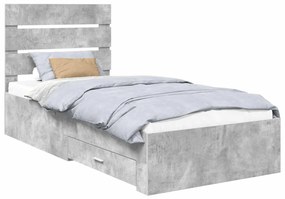 vidaXL Ágykeret fiókkal fejtámlával Beton Szürke 100 x 200 cm Faanyag