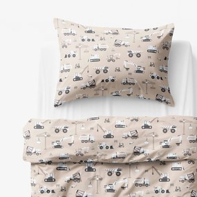 Goldea gyerek pamut ágyneműhuzat - teherautók és markolók bézs alapon 140 x 200 és 70 x 90 cm