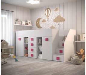 Kombinált gyerekágy 90 cm Toreno 3 (fehér + fényes fehér + fényes rózsaszín fogantyúk) (J). 1083334